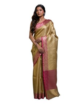 Pallu Patari - Pink Women Tanchui Tissue Saree with Unstitched Blouse