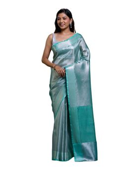 Pallu Patari - Aqua Women Zari Woven Tissue Saree With Unstitched Blouse