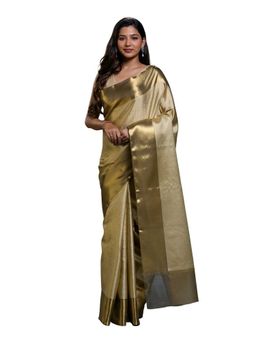 Pallu Patari - Gold Women Tanchui Tissue Saree with Unstitched Blouse