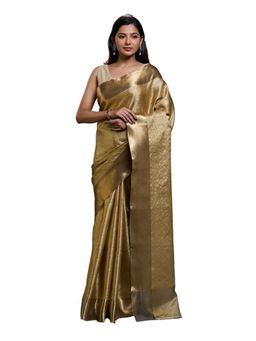 Pallu Patari - Gold Women Tanchui Tissue Saree With Unstitched Blouse