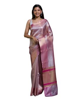 Pallu Patari - Lavender Women Zari Brocade Tissue Saree With Unstitched Blouse