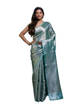 Pallu Patari - Green Women Zari Brocade Tissue Saree with Unstitched Blouse