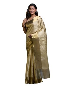 Pallu Patari - Gold Women Zari Brocade Tissue Saree With Unstitched Blouse