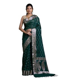 Pallu Patari - Green Women Zari Woven Mulmul Cotton Saree With Unstitched Blouse