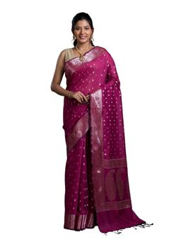 Pallu Patari - Magenta Women Zari Woven Mulmul Cotton Saree With Unstitched Blouse