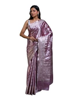 Pallu Patari - Lavender Women Zari Woven Tissue Saree With Unstitched Blouse