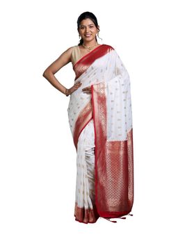 Pallu Patari - White Women Zari Woven Georgette Saree With Unstitched Blouse