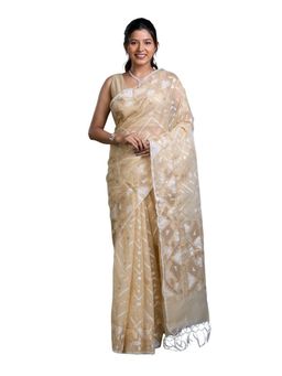Pallu Patari - Beige Women Jamdani Kora Organza Saree With Unstitched Blouse