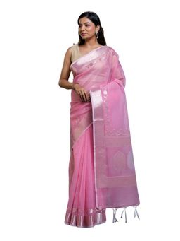 Pallu Patari - Pink Women Woven Kora Organza Saree With Unstitched Blouse