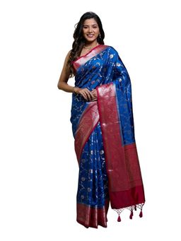 Pallu Patari - Blue Women Zari Woven Katan Saree With Unstitched Blouse
