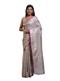 Pallu Patari - Grey Women Zari Woven Kota Tissue Saree With Unstitched Blouse