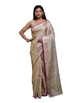 Pallu Patari - Beige Women Zari Woven Kota Tissue Saree With Unstitched Blouse