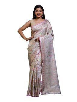 Pallu Patari - Grey Women Zari Woven Kota Tissue Saree With Unstitched Blouse
