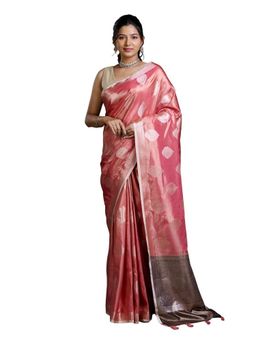 Pallu Patari - Peach Women Zari Woven Tissue Saree With Unstitched Blouse