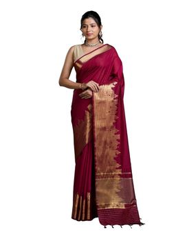 Pallu Patari - Maroon Women Woven Dupion Silk Saree With Unstitched Blouse