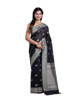Pallu Patari - Black Women Resham Weave Mulmul Cotton Saree With Unstitched Blouse
