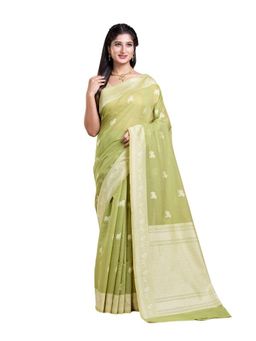 Pallu Patari - Green Women Resham Weave Mulmul Cotton Saree With Unstitched Blouse