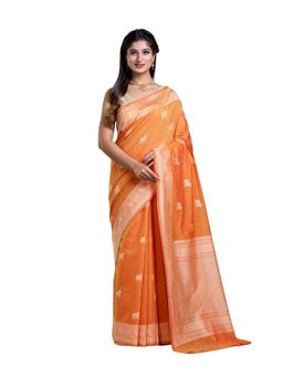 Pallu Patari - Orange Women Resham Weave Mulmul Cotton Saree With Unstitched Blouse