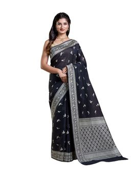 Pallu Patari - Black Women Resham Weave Mulmul Cotton Saree With Unstitched Blouse