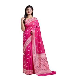 Pallu Patari - Pink Women Resham Weave Mulmul Cotton Saree With Unstitched Blouse