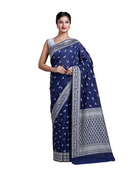 Pallu Patari - Blue Women Resham Weave Mulmul Cotton Saree With Unstitched Blouse
