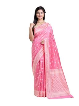 Pallu Patari - Pink Women Resham Weave Mulmul Cotton Saree With Unstitched Blouse