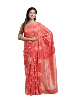 Pallu Patari - Orange Women Resham Weave Mulmul Cotton Saree With Unstitched Blouse