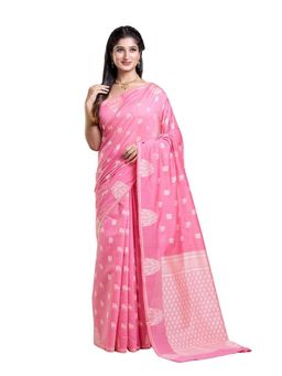 Pallu Patari - Pink Women Resham Weave Mulmul Cotton Saree With Unstitched Blouse
