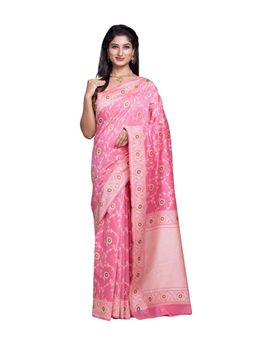 Pallu Patari - Pink Women Resham Weave Mulmul Cotton Saree With Unstitched Blouse