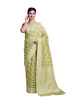 Pallu Patari - Green Women Resham Weave Mulmul Cotton Saree With Unstitched Blouse