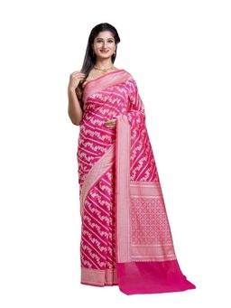 Pallu Patari - Pink Women Resham Weave Mulmul Cotton Saree With Unstitched Blouse
