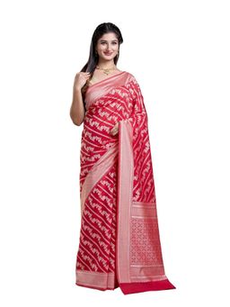 Pallu Patari - Red Women Resham Weave Mulmul Cotton Saree With Unstitched Blouse