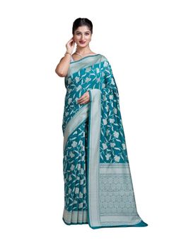 Pallu Patari - Green Women Resham Weave Mulmul Cotton Saree With Unstitched Blouse