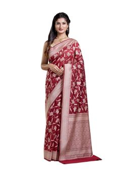 Pallu Patari - Maroon Women Resham Weave Mulmul Cotton Saree With Unstitched Blouse