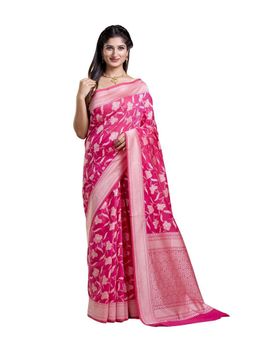 Pallu Patari - Pink Women Resham Weave Mulmul Cotton Saree With Unstitched Blouse
