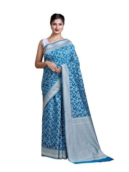 Pallu Patari - Blue Women Resham Weave Mulmul Cotton Saree With Unstitched Blouse