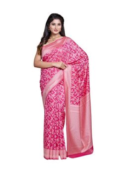 Pallu Patari - Pink Women Resham Weave Mulmul Cotton Saree With Unstitched Blouse