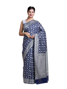 Pallu Patari - Blue Women Resham Weave Mulmul Cotton Saree With Unstitched Blouse