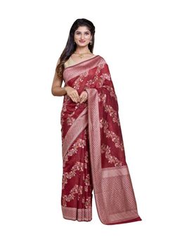 Pallu Patari - Maroon Women Resham Weave Mulmul Cotton Saree With Unstitched Blouse
