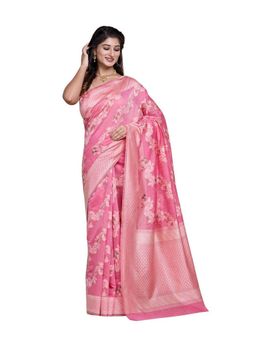 Pallu Patari - Pink Women Resham Weave Mulmul Cotton Saree With Unstitched Blouse