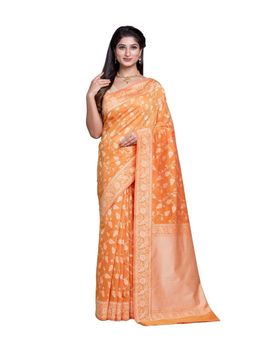 Pallu Patari - Orange Women Resham Weave Mulmul Cotton Saree With Unstitched Blouse