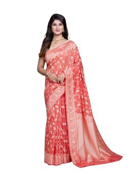 Pallu Patari - Rust Women Resham Weave Mulmul Cotton Saree With Unstitched Blouse