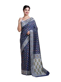 Pallu Patari - Blue Women Resham Weave Mulmul Cotton Saree With Unstitched Blouse
