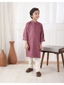Fabindia - Purple Viscose Blend Dobby Striped Long Kurta