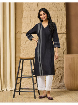 Fabindia - Black Cotton Pintuck Knee Length Kurta