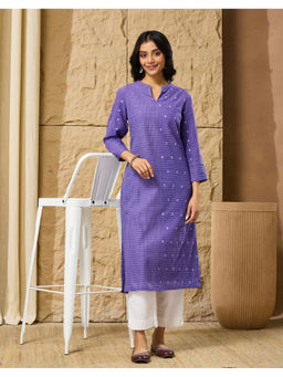 Fabindia - Purple Cotton Jamdani Slim Fit Long Kurta