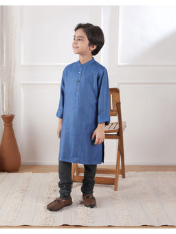 Fabindia - Blue Viscose Blend Zari Striped Long Kurta