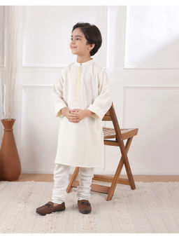 Fabindia - Natural Off White Cotton Blend Solid Long Kurta