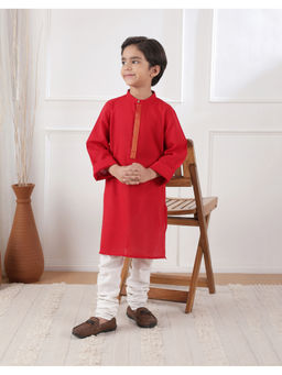 Fabindia - Red Cotton Blend Solid Long Kurta