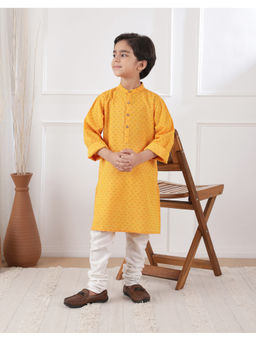 Fabindia - Yellow Cotton Dobby Long Kurta